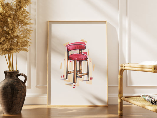 Red Barstool Art Print