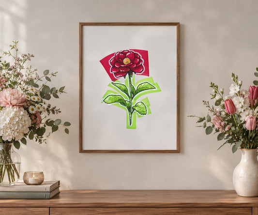 Red Camellia Art Print